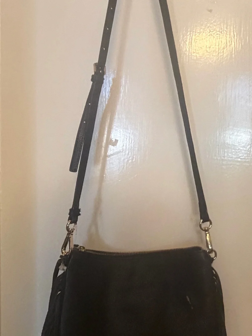 Rebecca Minkoff Boho Embellished Fringe Crossbody Bag in Black and Cream